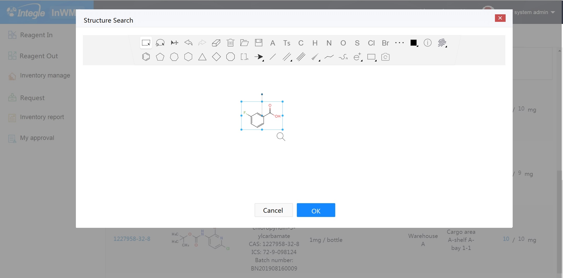 Search chemical via InDraw in InWMS