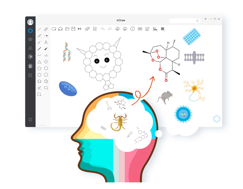 InDraw can be used to draw chemical structure, reaction scheme, instruments, animals