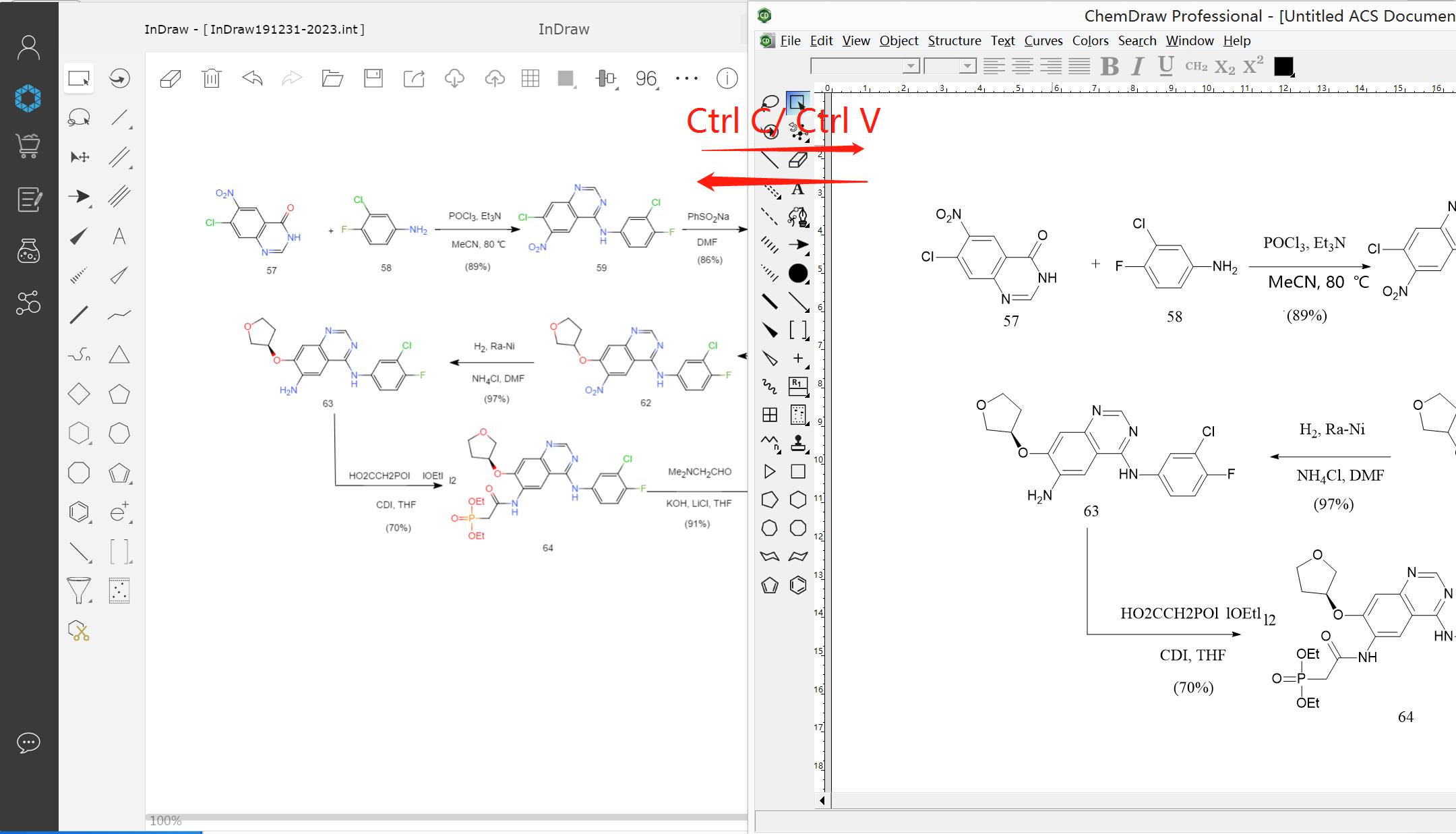 Copy and paste chemical structures between ChemDraw and InDraw